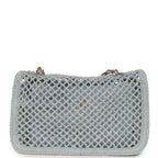 Small Coco Beach Macrame Flap Bag Light Blue Mesh Gold Hardware