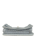 Small Coco Beach Macrame Flap Bag Light Blue Mesh Gold Hardware