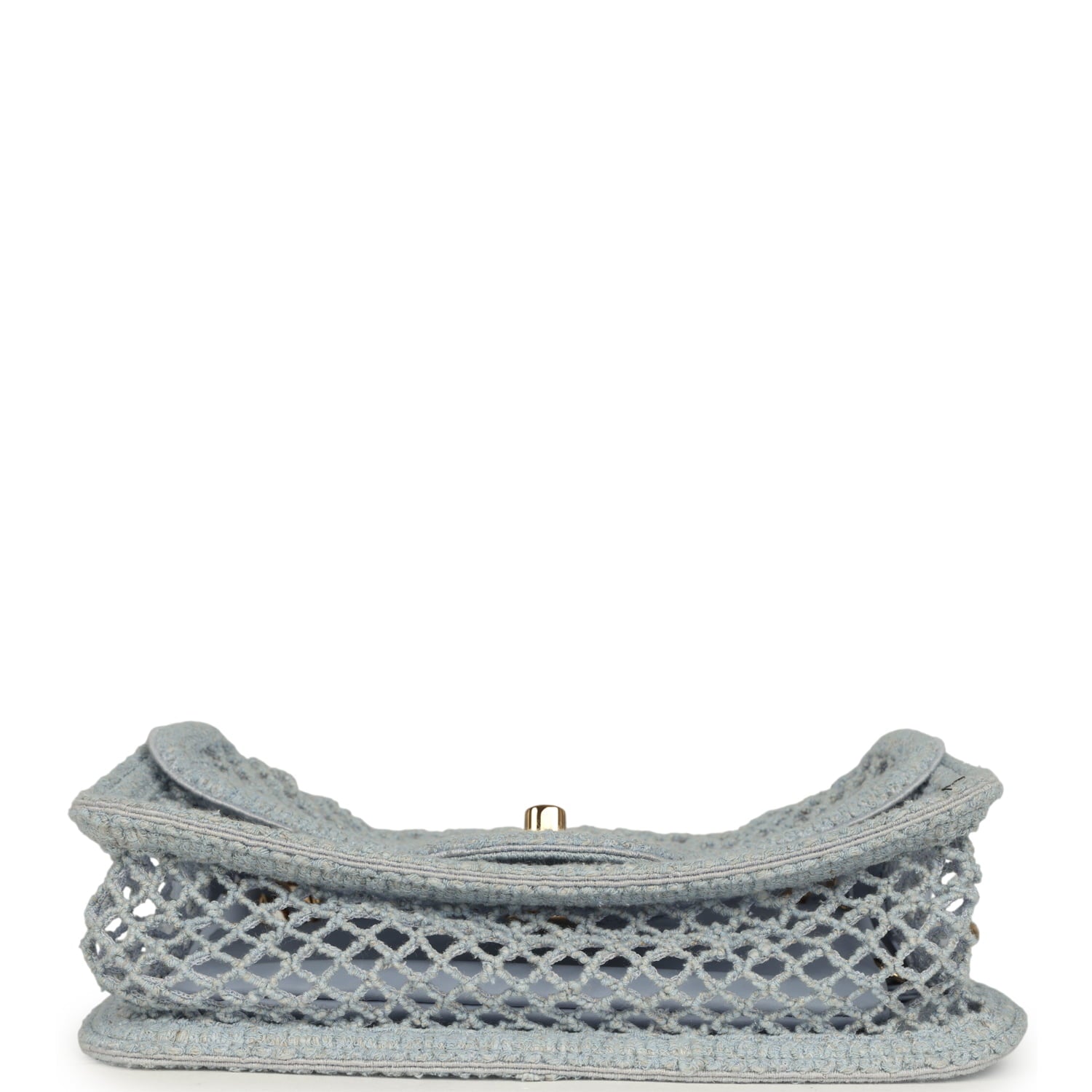 Small Coco Beach Macrame Flap Bag Light Blue Mesh Gold Hardware