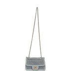 Small Coco Beach Macrame Flap Bag Light Blue Mesh Gold Hardware