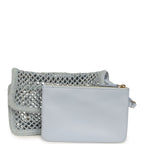 Small Coco Beach Macrame Flap Bag Light Blue Mesh Gold Hardware