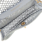Small Coco Beach Macrame Flap Bag Light Blue Mesh Gold Hardware