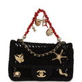 Small Coco Beach Macrame Charms Flap Bag Black Mesh Gold Hardware