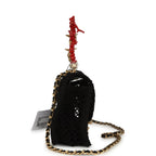 Small Coco Beach Macrame Charms Flap Bag Black Mesh Gold Hardware