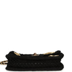 Small Coco Beach Macrame Charms Flap Bag Black Mesh Gold Hardware