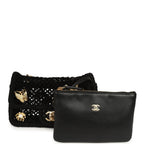 Small Coco Beach Macrame Charms Flap Bag Black Mesh Gold Hardware