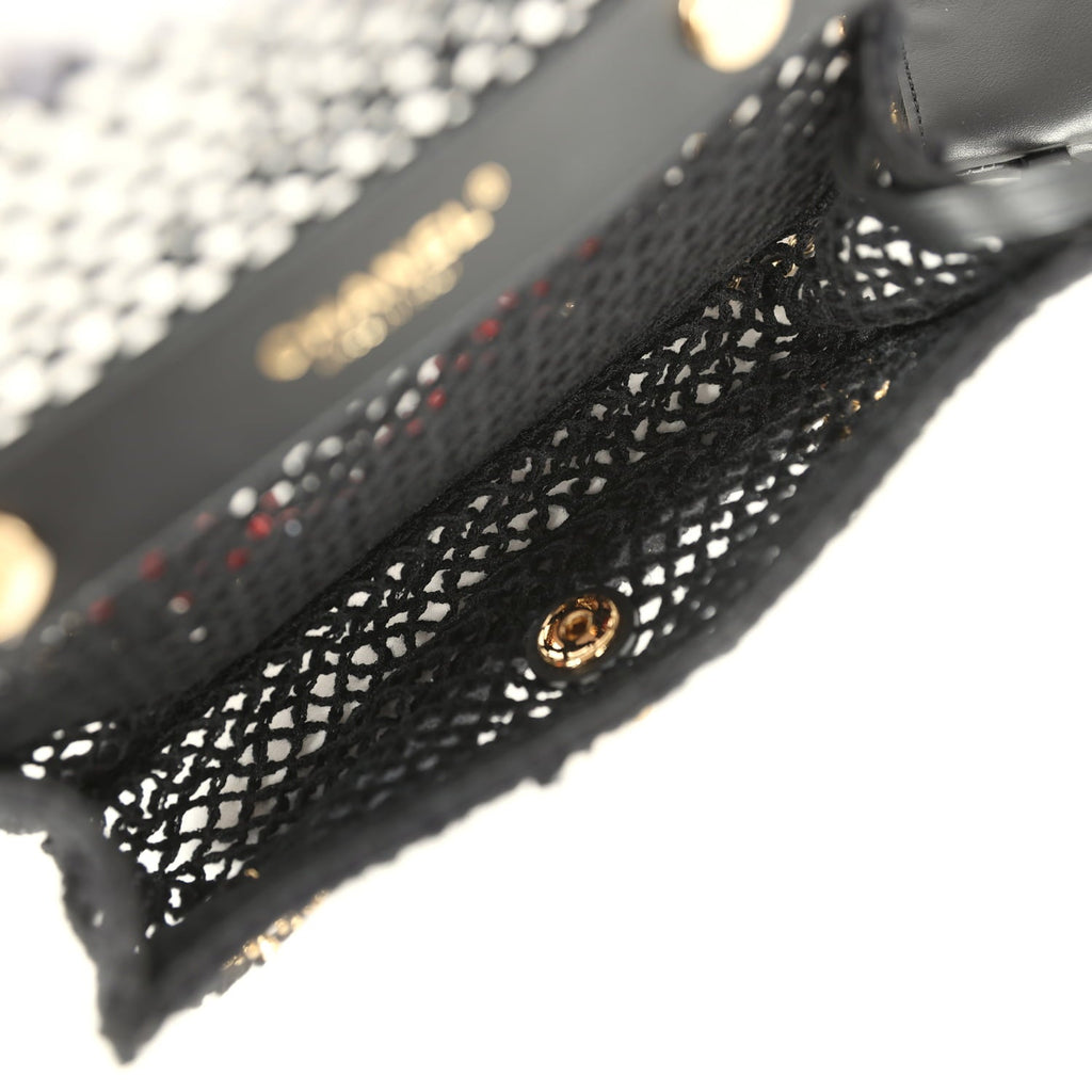 Small Coco Beach Macrame Charms Flap Bag Black Mesh Gold Hardware