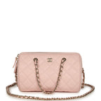 Mini Timeless Classic Barrel Bag with Chain Light Pink Shiny Caviar Light Gold Hardware