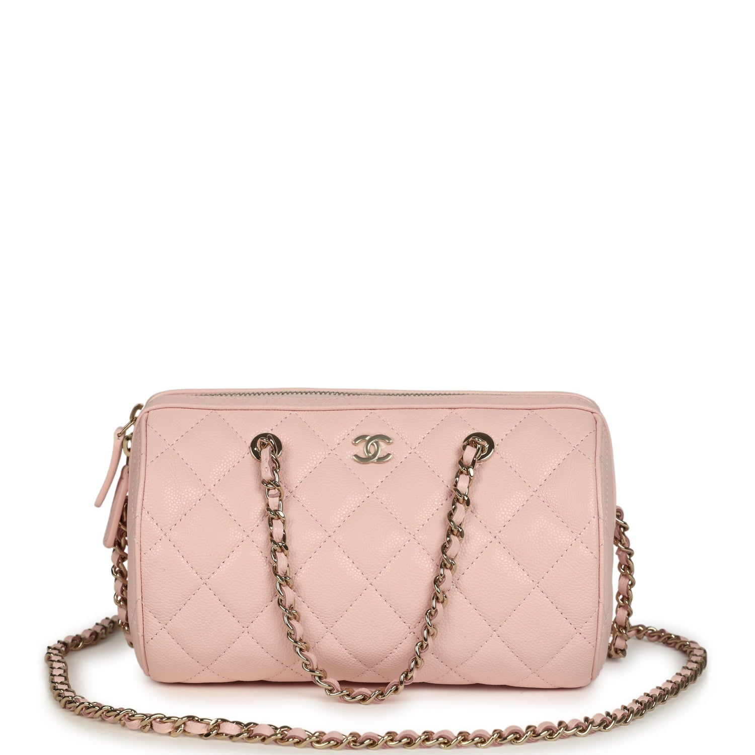 Mini Timeless Classic Barrel Bag with Chain Light Pink Shiny Caviar Light Gold Hardware