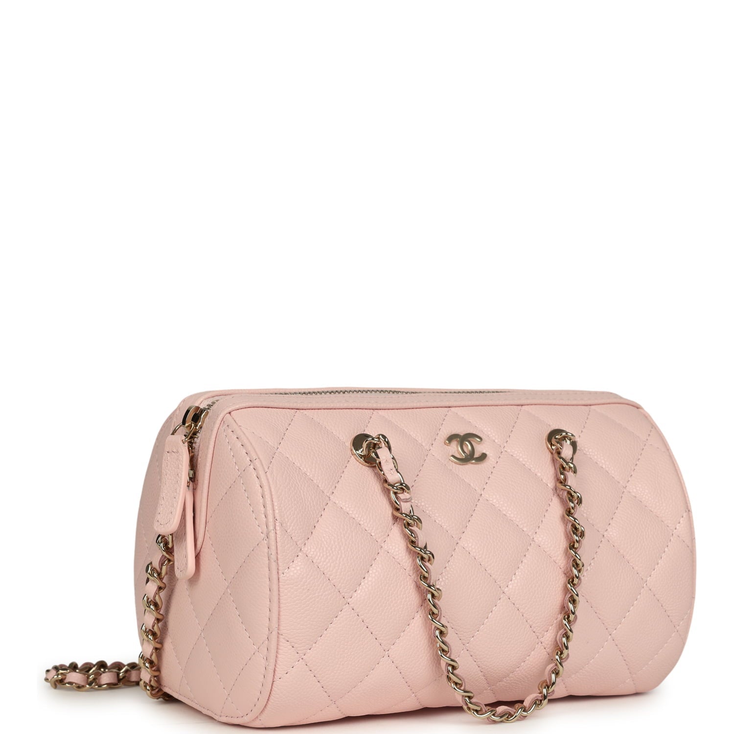 Mini Timeless Classic Barrel Bag with Chain Light Pink Shiny Caviar Light Gold Hardware