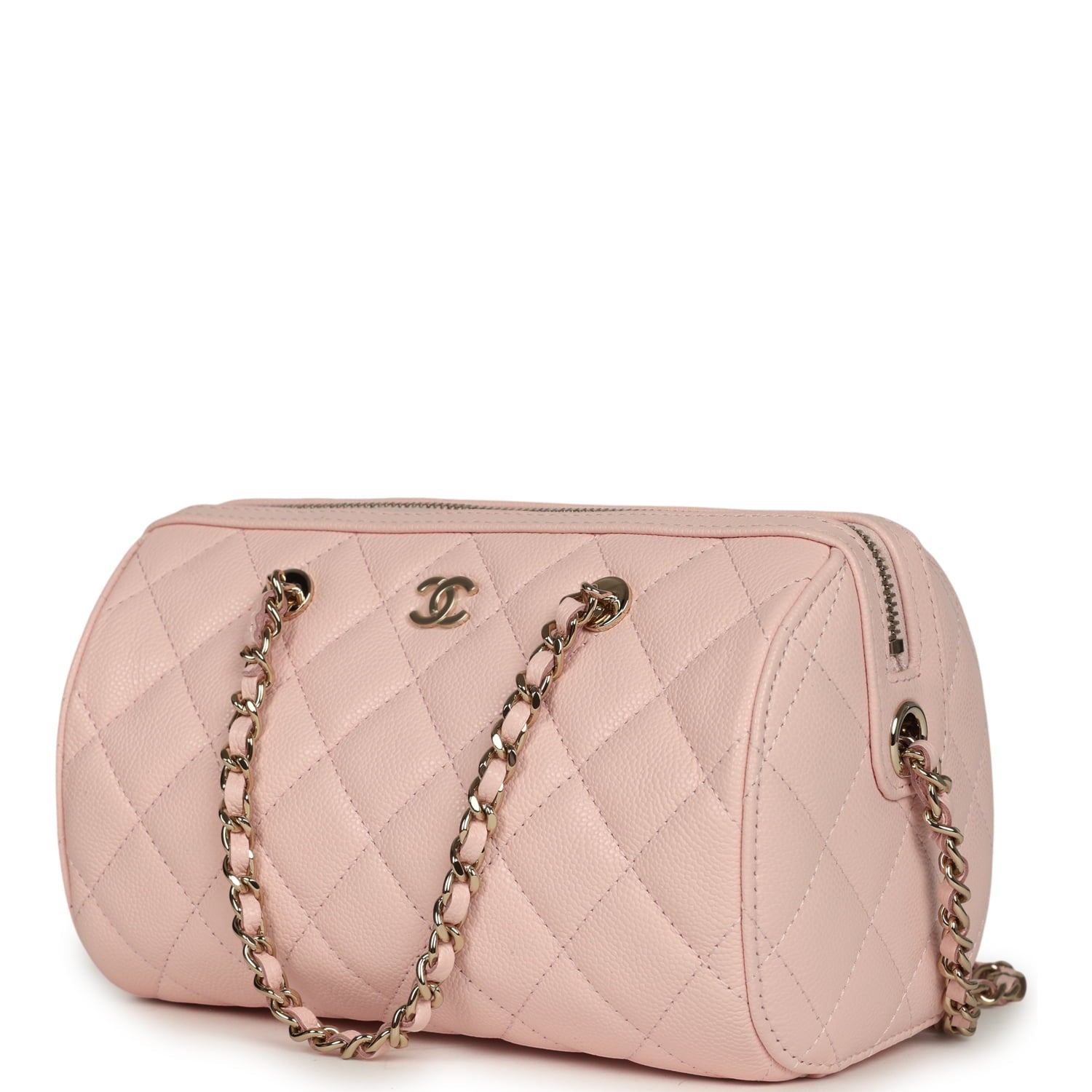 Mini Timeless Classic Barrel Bag with Chain Light Pink Shiny Caviar Light Gold Hardware