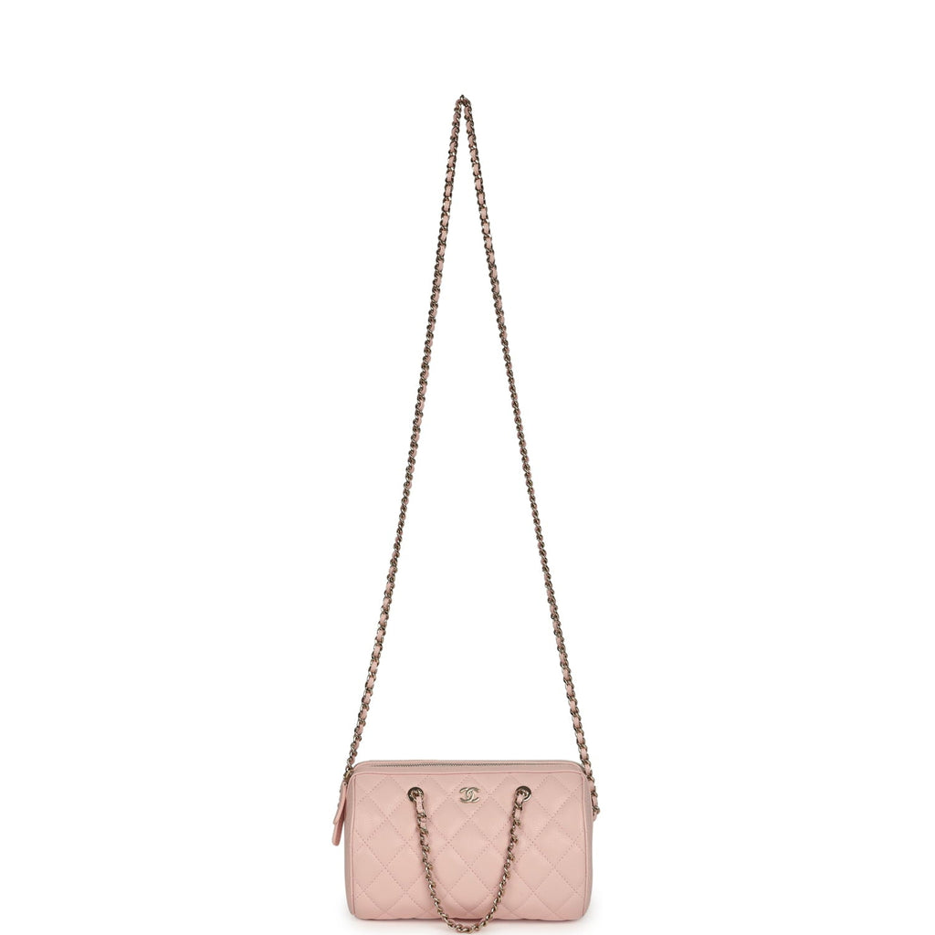 Mini Timeless Classic Barrel Bag with Chain Light Pink Shiny Caviar Light Gold Hardware
