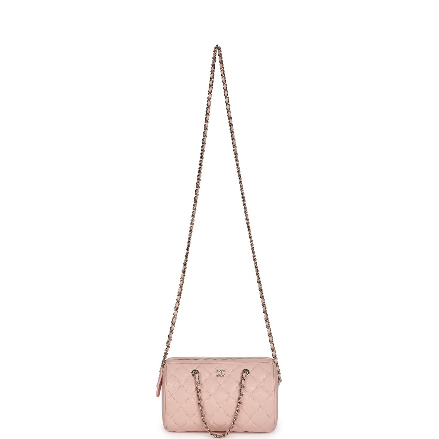 Mini Timeless Classic Barrel Bag with Chain Light Pink Shiny Caviar Light Gold Hardware