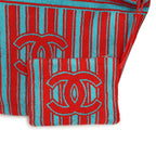 Coco Beach CC Striped Beach Tote Bag & Towel Set Red and Turquoise Terry Silver Hardware