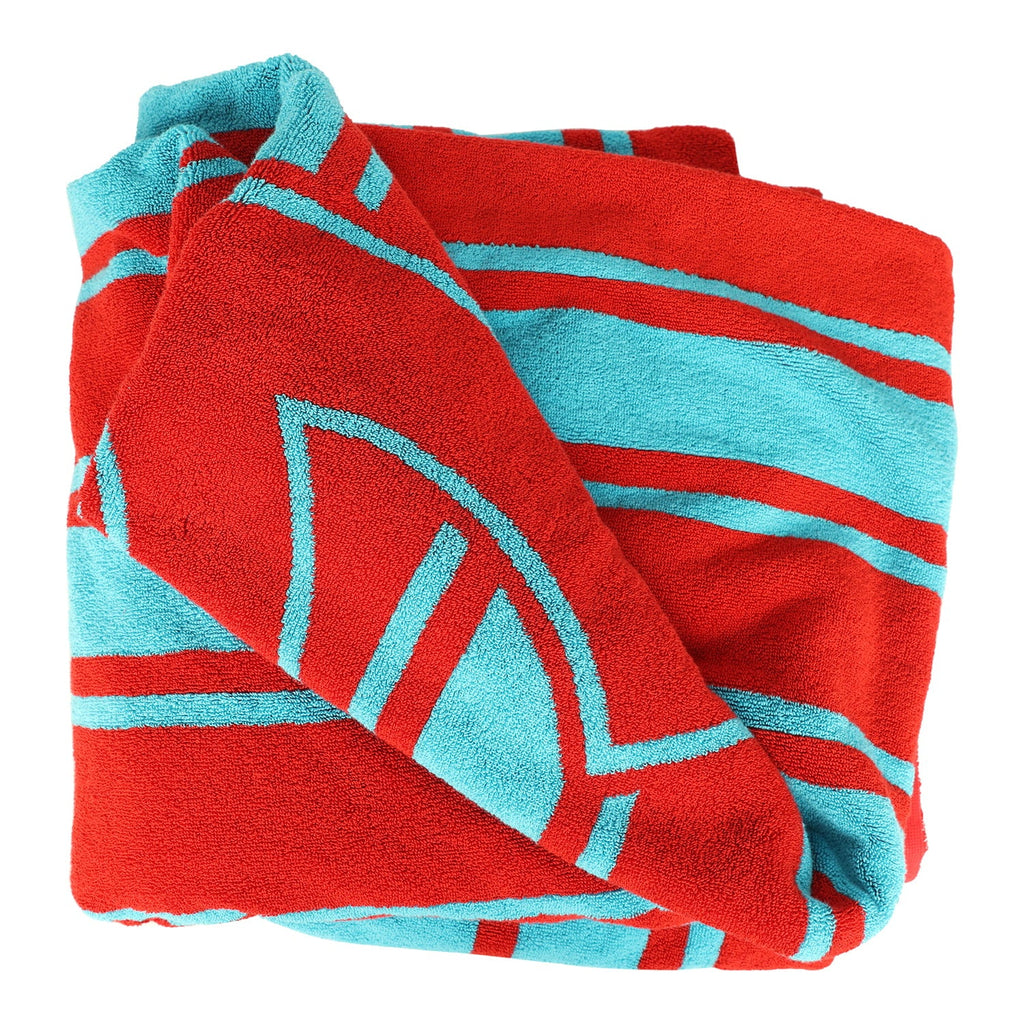 Coco Beach CC Striped Beach Tote Bag & Towel Set Red and Turquoise Terry Silver Hardware