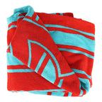 Coco Beach CC Striped Beach Tote Bag & Towel Set Red and Turquoise Terry Silver Hardware