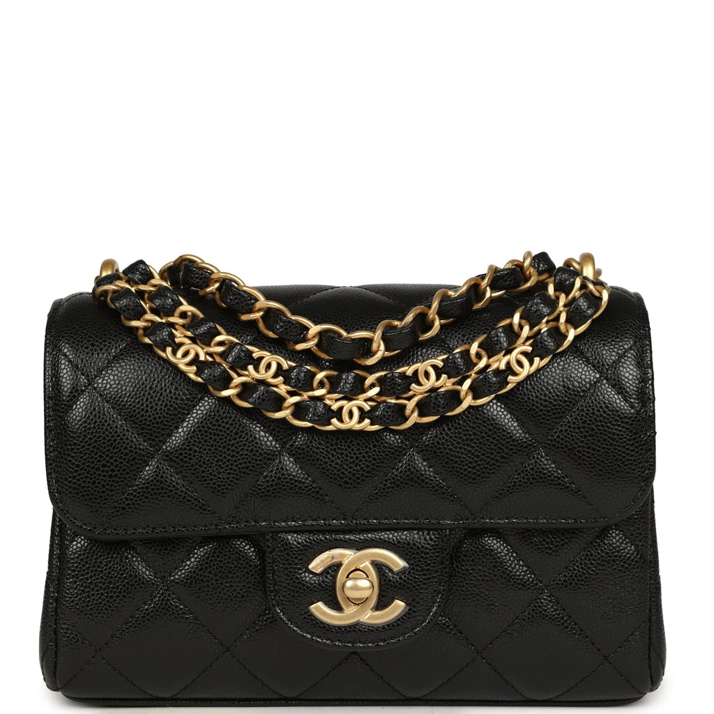 Mini "CC Vibe" Flap Bag Black Shiny Caviar Brushed Gold Hardware