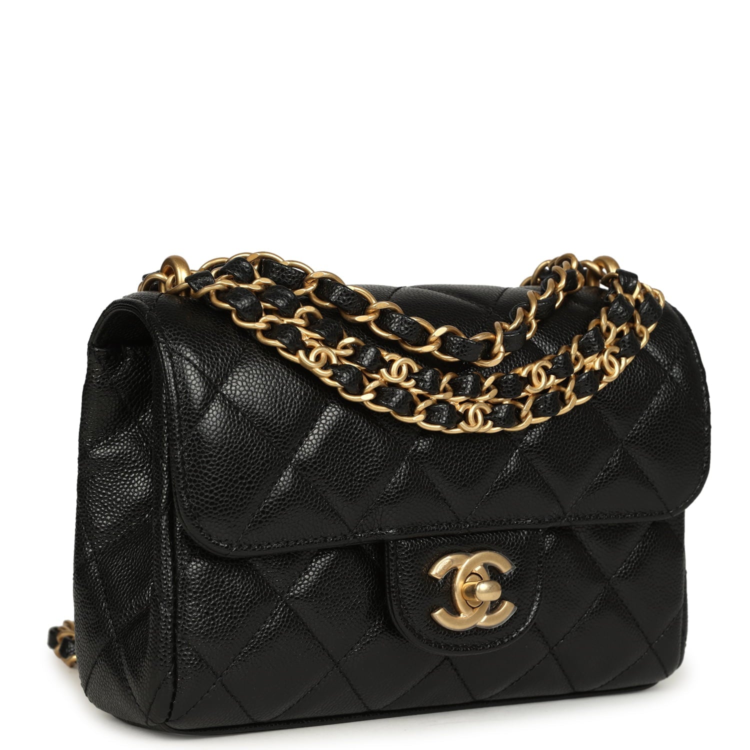 Mini "CC Vibe" Flap Bag Black Shiny Caviar Brushed Gold Hardware