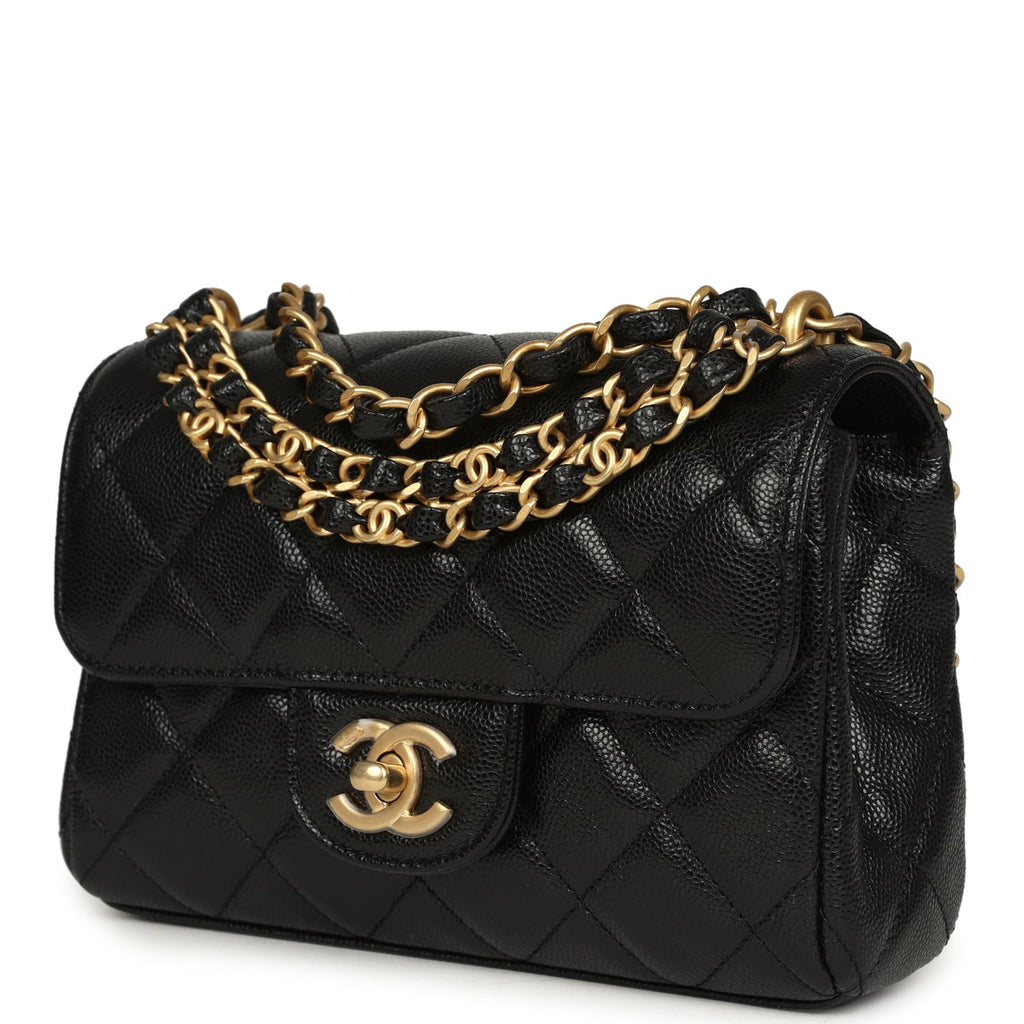 Mini "CC Vibe" Flap Bag Black Shiny Caviar Brushed Gold Hardware
