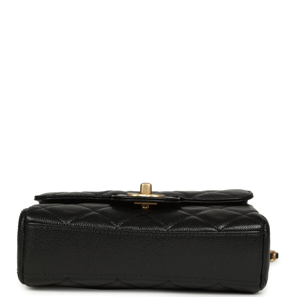 Mini "CC Vibe" Flap Bag Black Shiny Caviar Brushed Gold Hardware