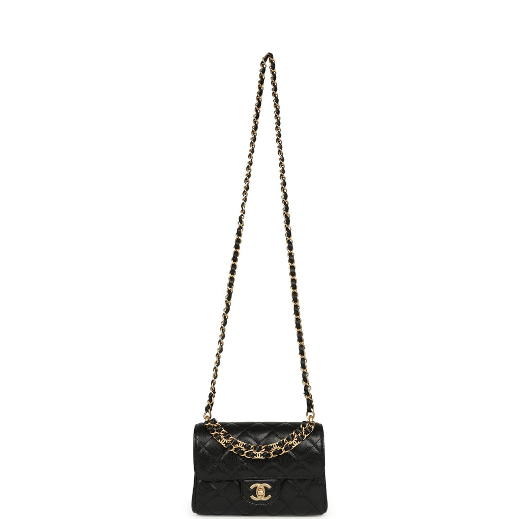 Mini "CC Vibe" Flap Bag Black Shiny Caviar Brushed Gold Hardware