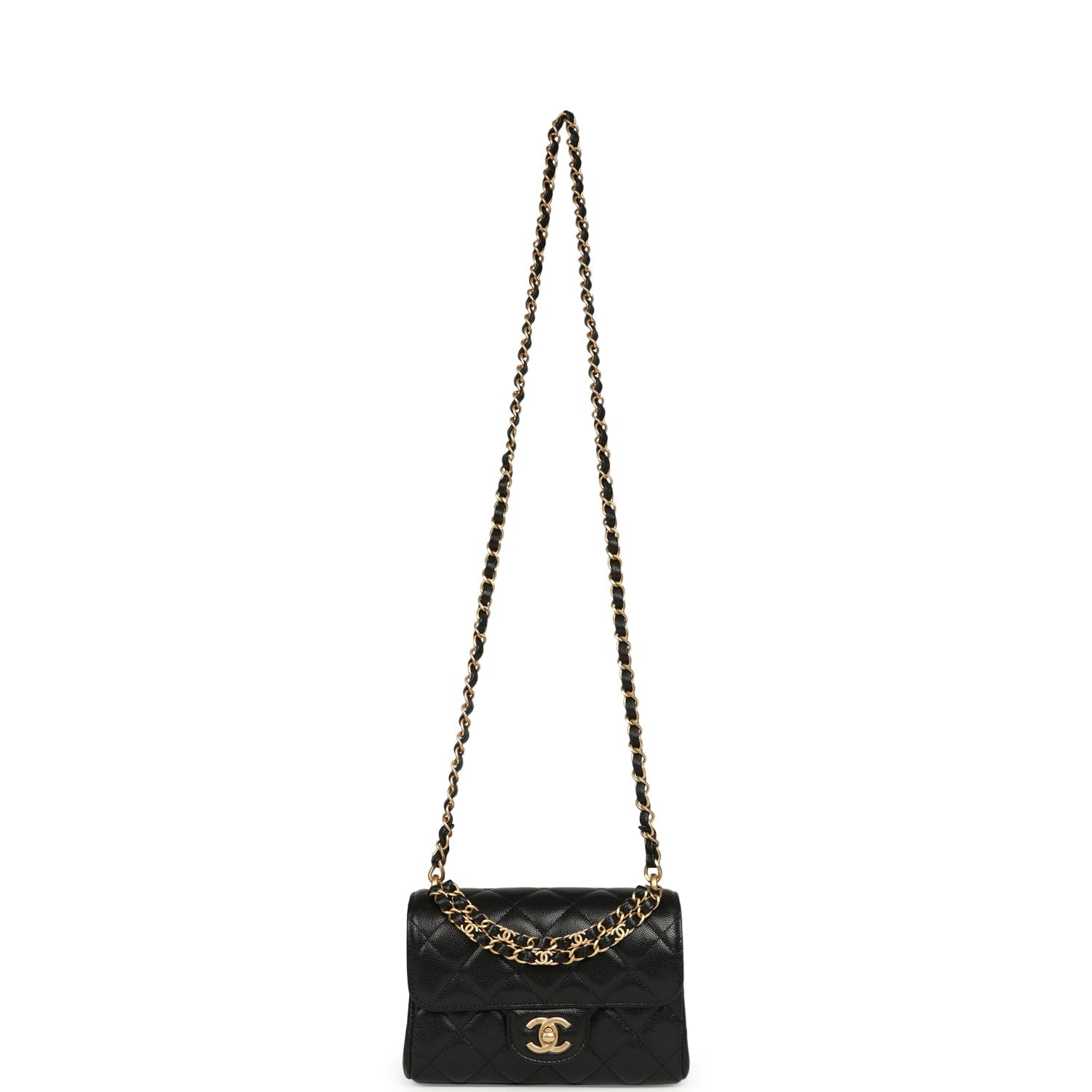 Mini "CC Vibe" Flap Bag Black Shiny Caviar Brushed Gold Hardware