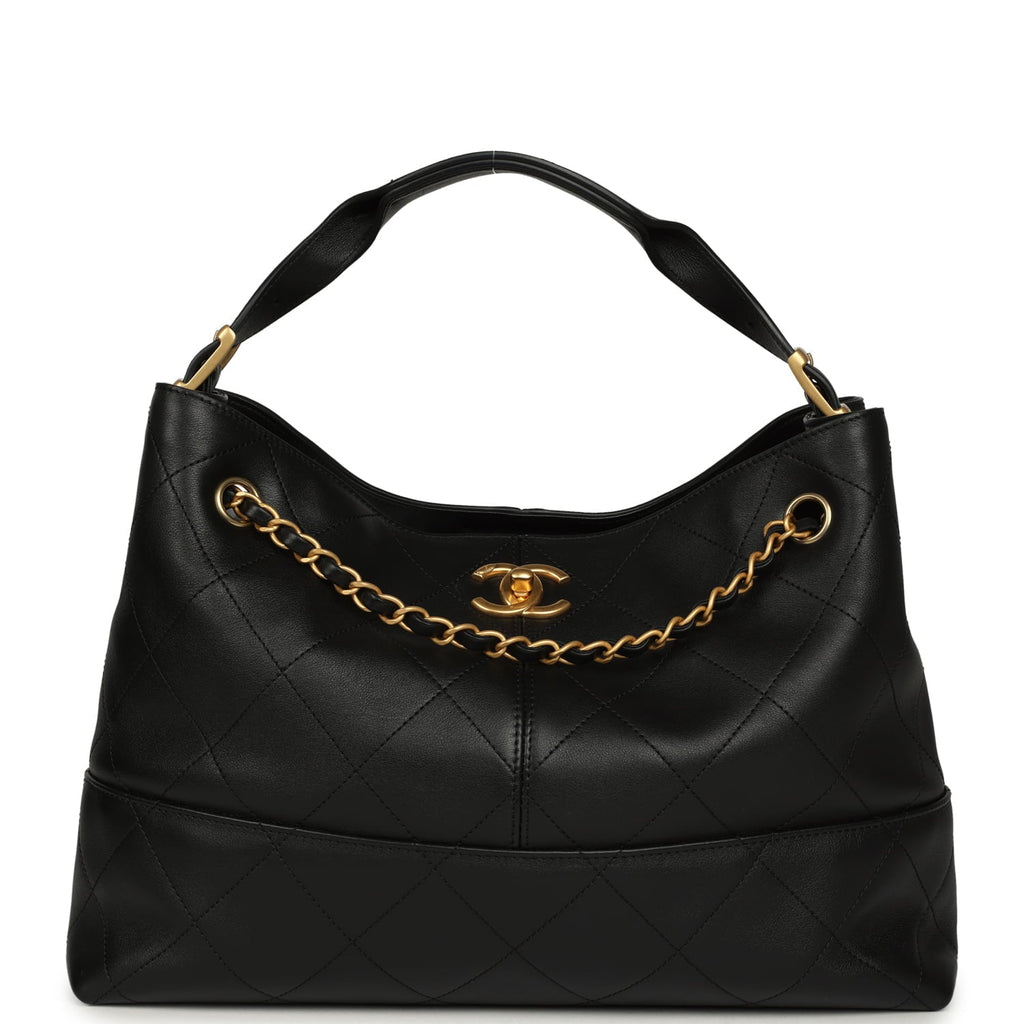 Small Coco Hobo Bag Black Calfskin Antique Gold Hardware