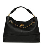 Small Coco Hobo Bag Black Calfskin Antique Gold Hardware
