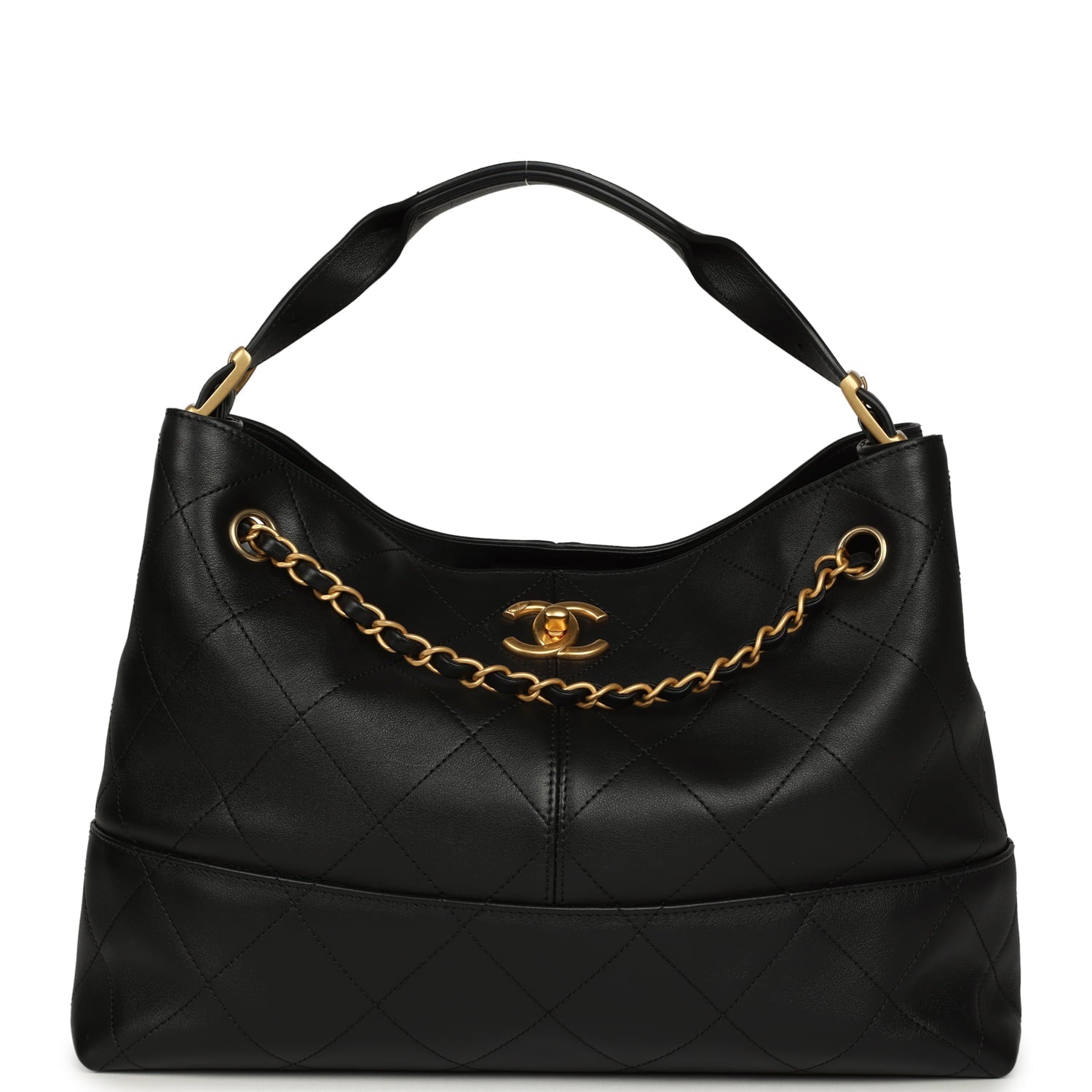 Small Coco Hobo Bag Black Calfskin Antique Gold Hardware