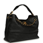 Small Coco Hobo Bag Black Calfskin Antique Gold Hardware