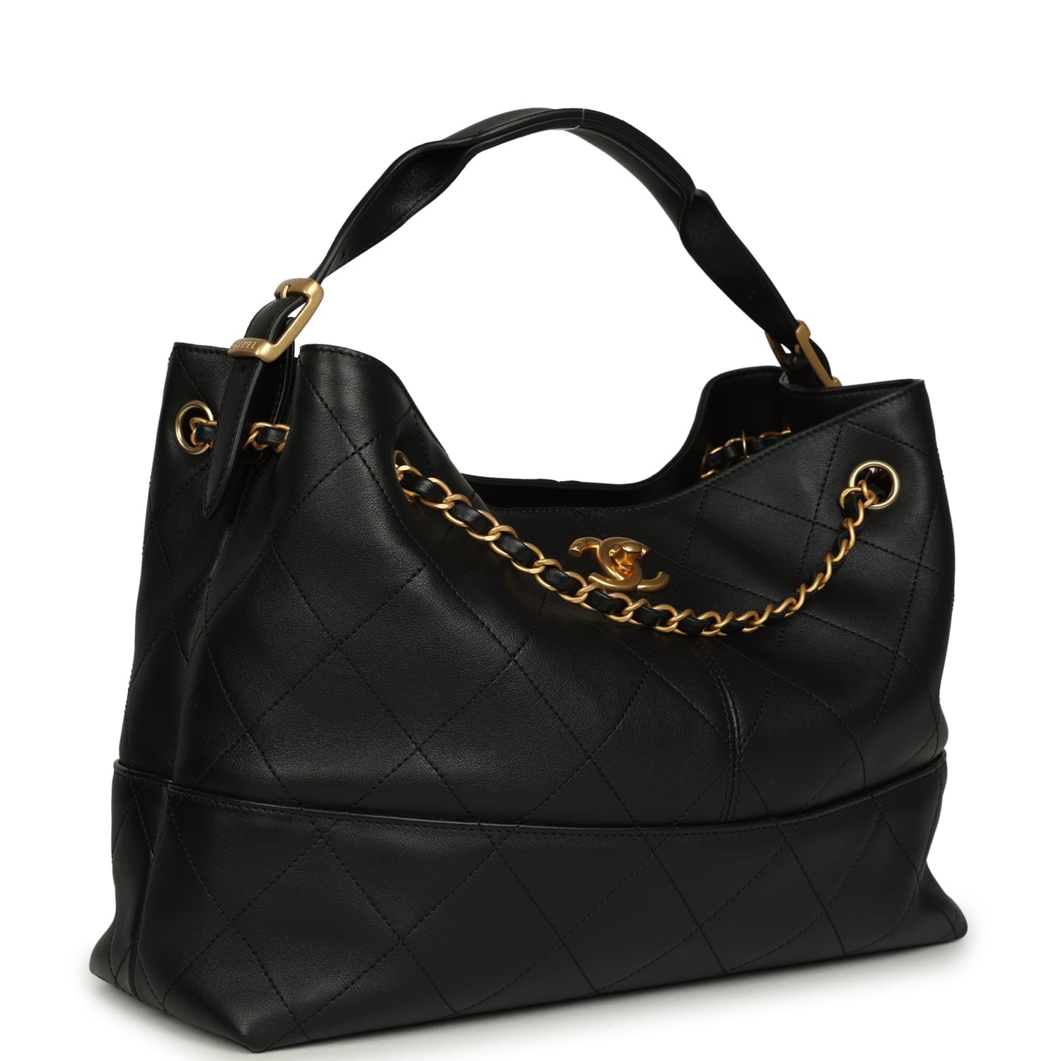 Small Coco Hobo Bag Black Calfskin Antique Gold Hardware