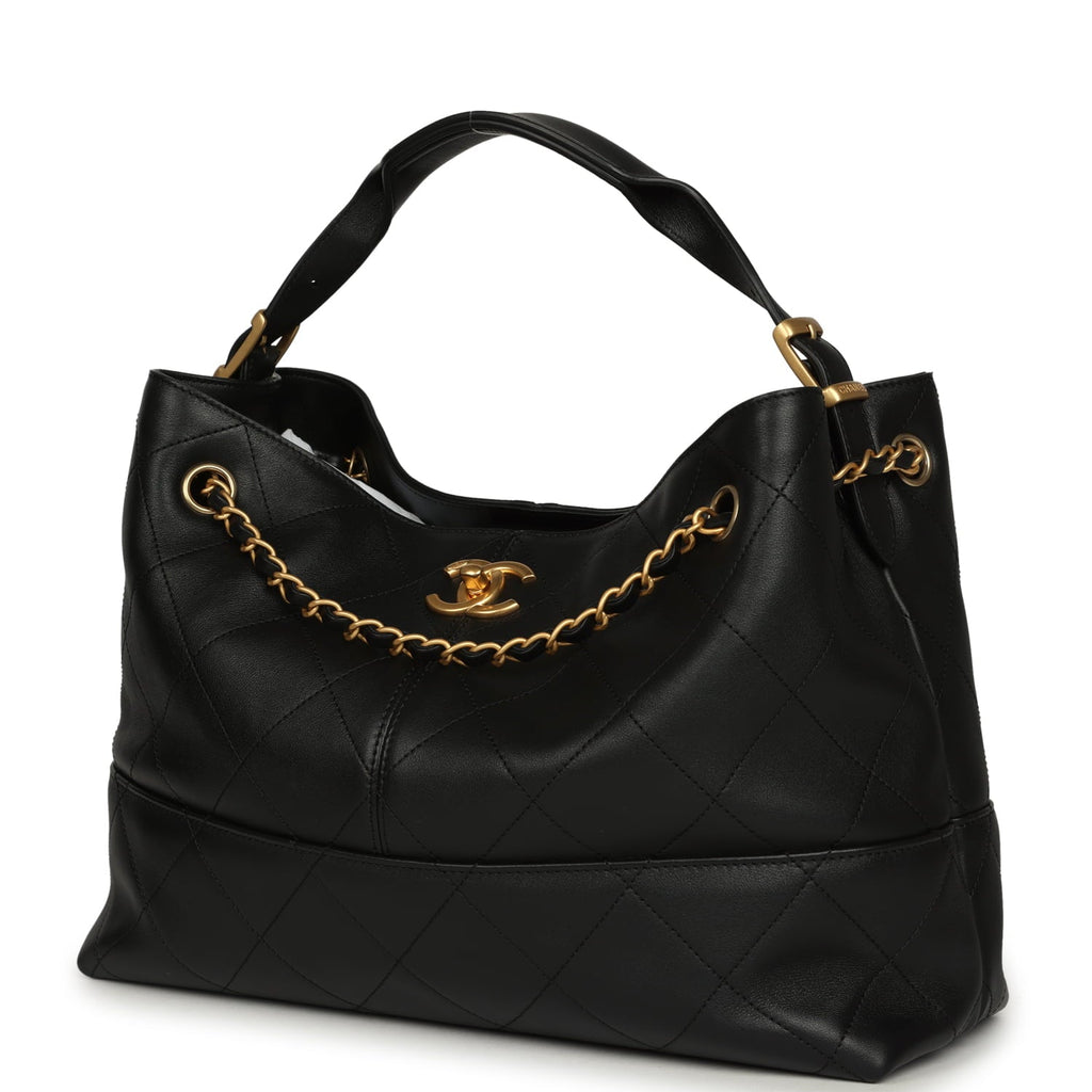Small Coco Hobo Bag Black Calfskin Antique Gold Hardware