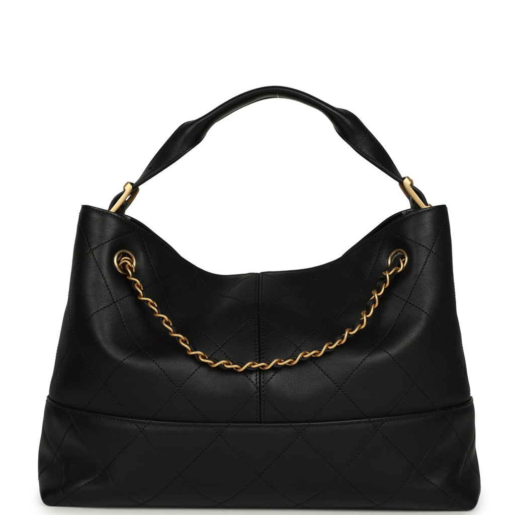 Small Coco Hobo Bag Black Calfskin Antique Gold Hardware