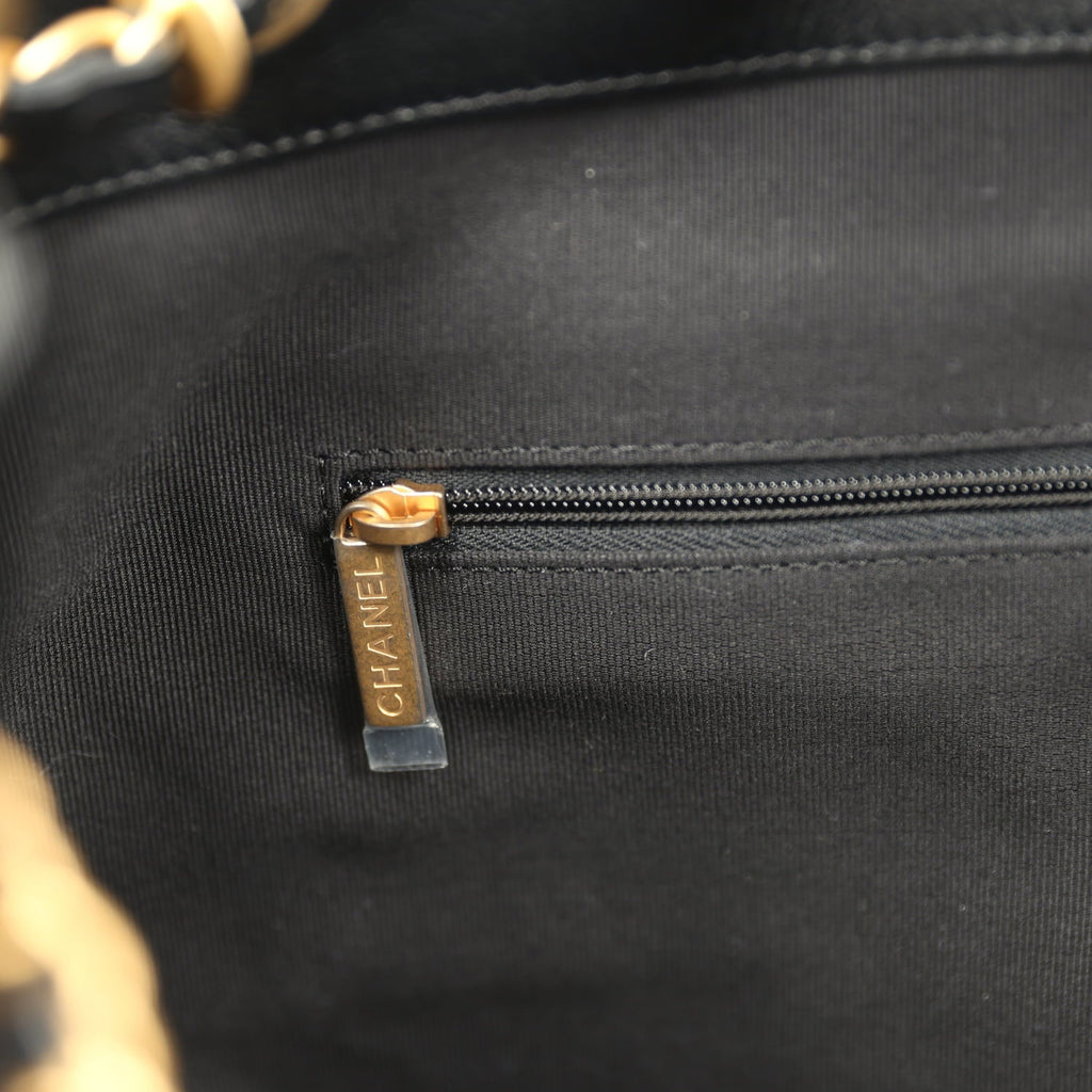 Small Coco Hobo Bag Black Calfskin Antique Gold Hardware