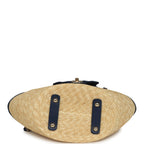 Small Coco Beach Shopping Tote Bag Bag Beige Raffia and Dark Blue Denim Light Gold Hardware