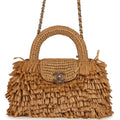 Small Fringe Kelly Dark Beige Raffia Wood and Light Gold Hardware