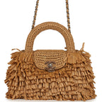 Small Fringe Kelly Dark Beige Raffia Wood and Light Gold Hardware