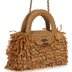 Small Fringe Kelly Dark Beige Raffia Wood and Light Gold Hardware