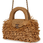 Small Fringe Kelly Dark Beige Raffia Wood and Light Gold Hardware