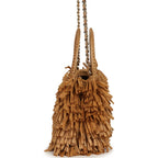 Small Fringe Kelly Dark Beige Raffia Wood and Light Gold Hardware