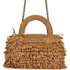 Small Fringe Kelly Dark Beige Raffia Wood and Light Gold Hardware