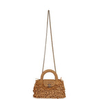 Small Fringe Kelly Dark Beige Raffia Wood and Light Gold Hardware