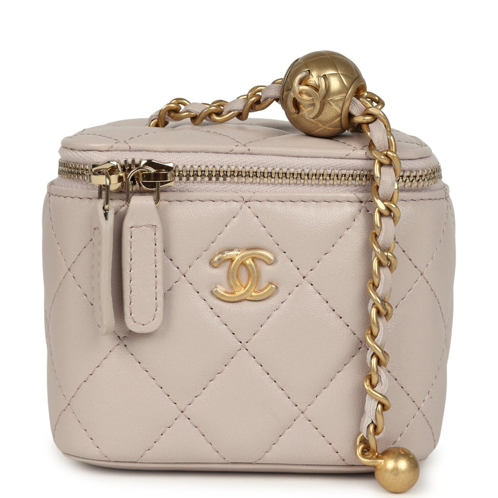 Mini Pearl Crush Vanity Case Light Grey Lambskin Brushed Gold Hardware