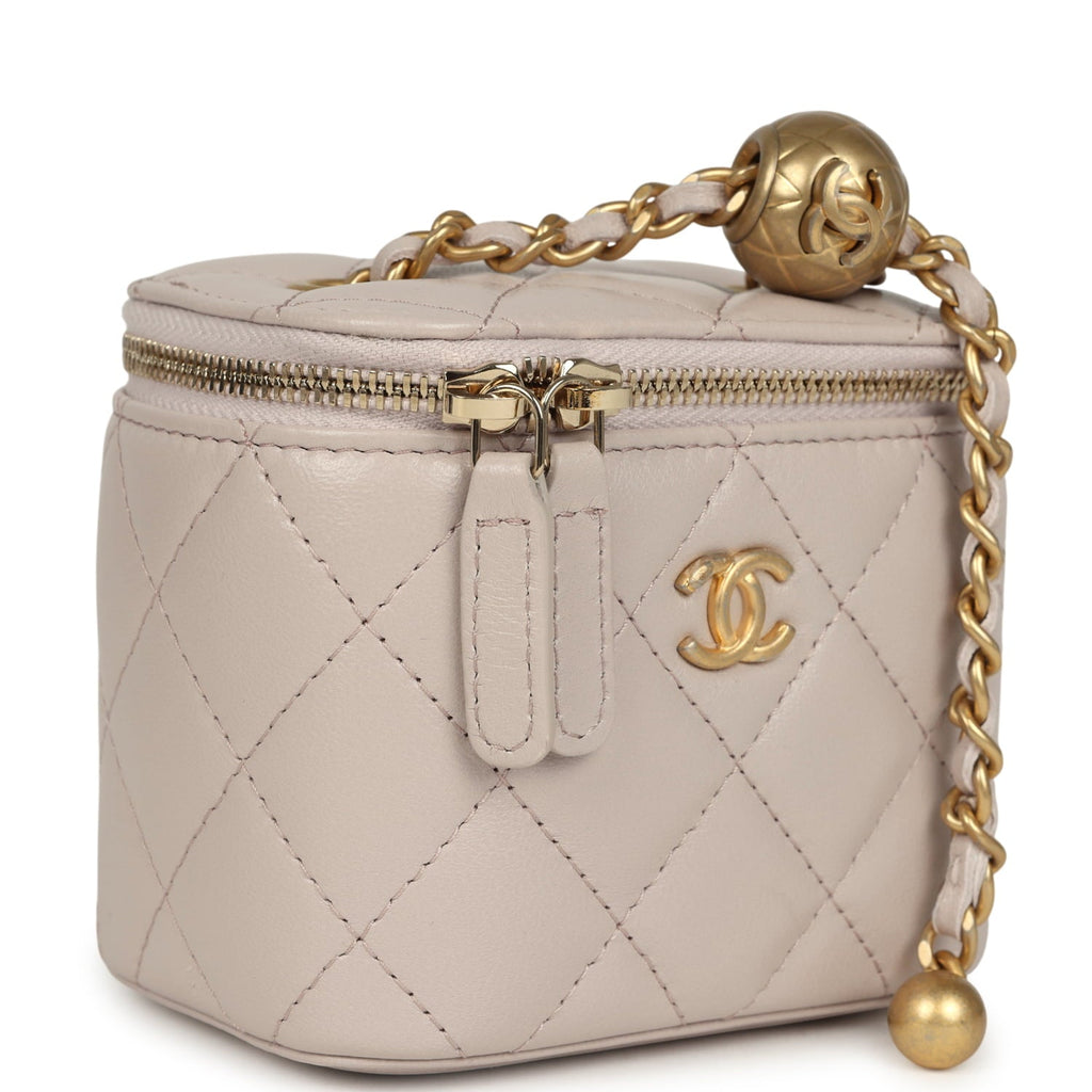 Mini Pearl Crush Vanity Case Light Grey Lambskin Brushed Gold Hardware