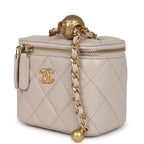 Mini Pearl Crush Vanity Case Light Grey Lambskin Brushed Gold Hardware