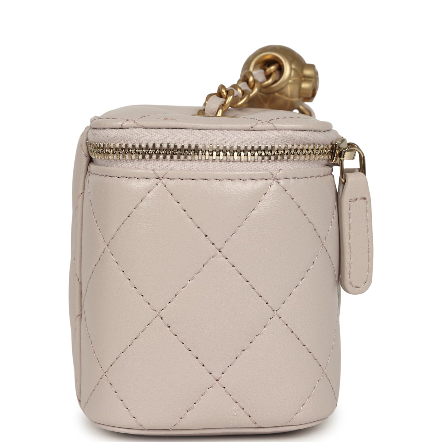Mini Pearl Crush Vanity Case Light Grey Lambskin Brushed Gold Hardware