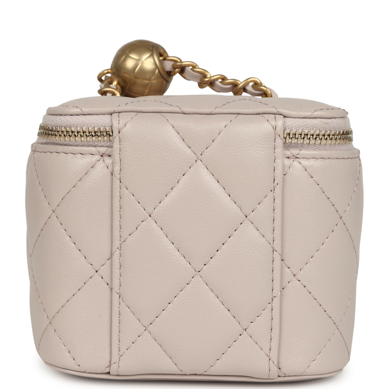 Mini Pearl Crush Vanity Case Light Grey Lambskin Brushed Gold Hardware