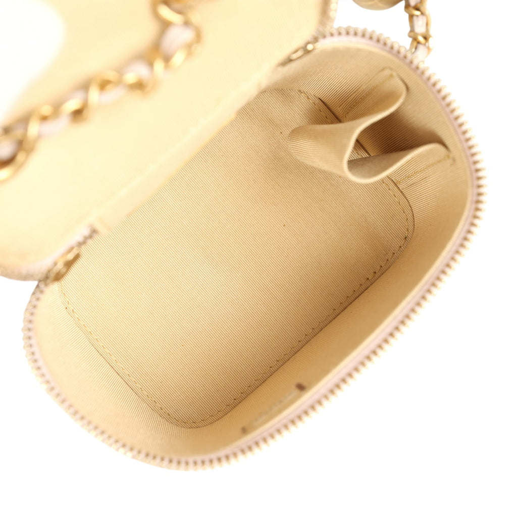 Mini Pearl Crush Vanity Case Light Grey Lambskin Brushed Gold Hardware