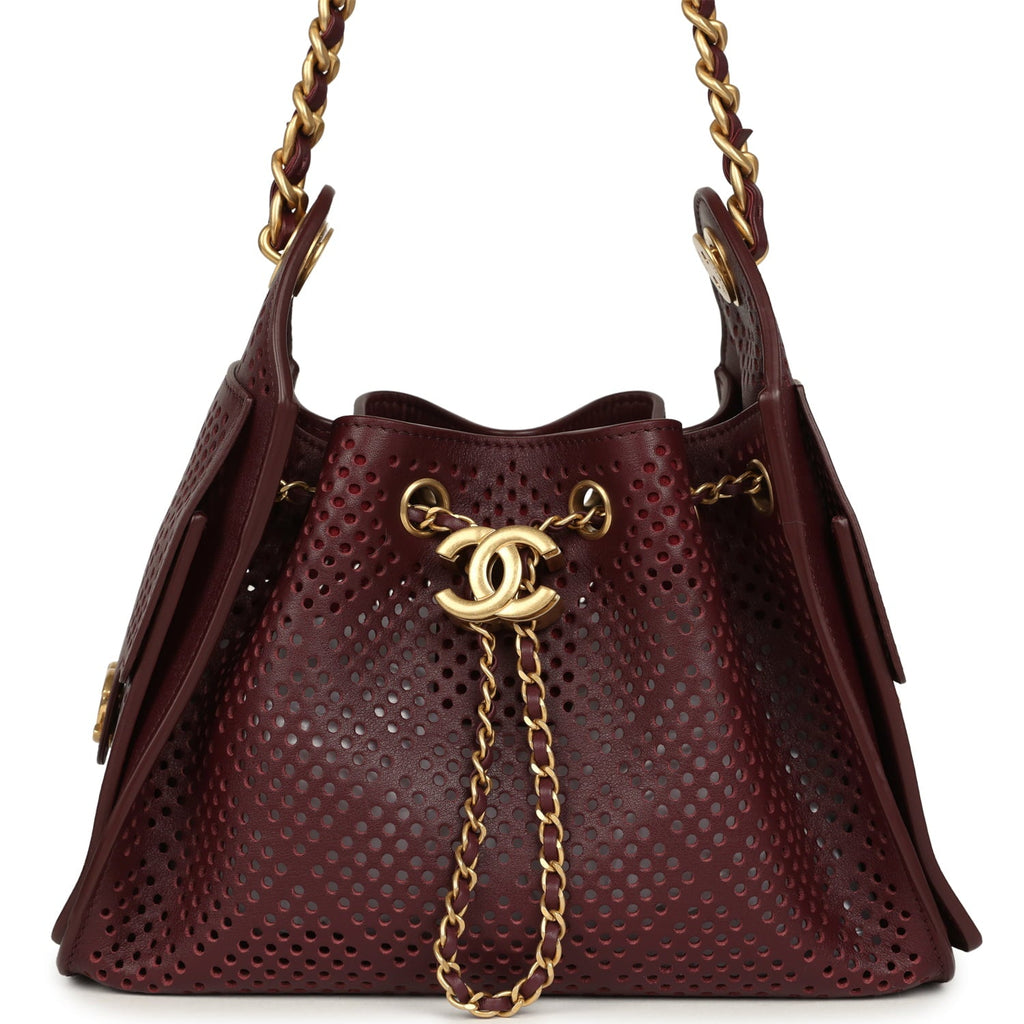 Mini 25 Hobo Bag Dark Burgundy Perforated Calfskin Antique Gold Hardware