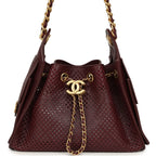 Mini 25 Hobo Bag Dark Burgundy Perforated Calfskin Antique Gold Hardware